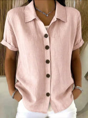 Orange-red Full Size Button Up Short Sleeve Shirt