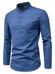 Coffee Men's Plus Size Casual Mandarin Collar Shirt