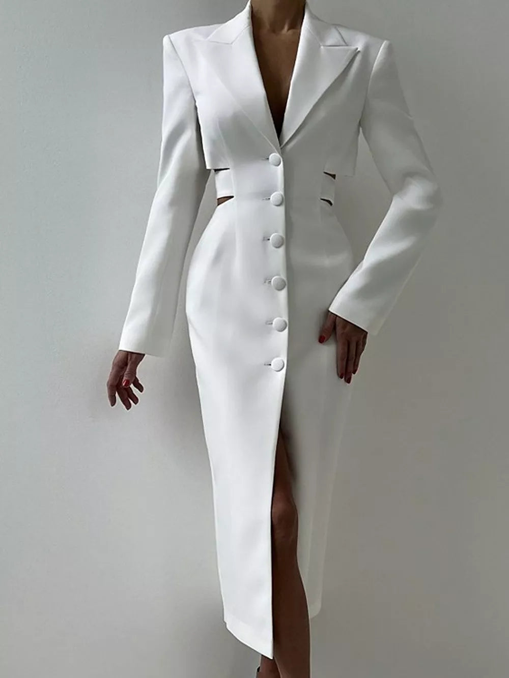 White Button-down Blazer Dress With Cut-out Waist