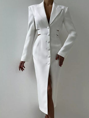 White Button-down Blazer Dress With Cut-out Waist