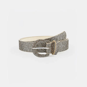 Silver glitter micro-studded belt with a silver buckle