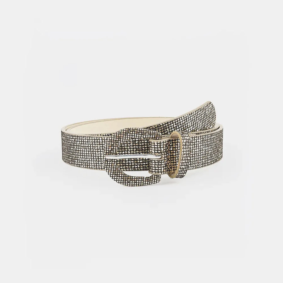 Silver glitter micro-studded belt with a silver buckle