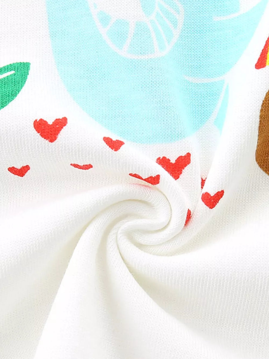 Toddler underwear with white fabric, red hearts, and a blue cloud print.