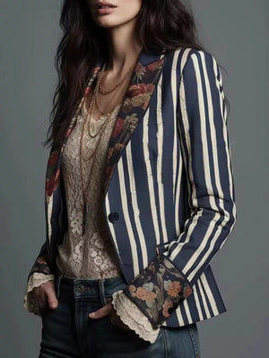 ivory blazer featuring buttoned and striped, floral
