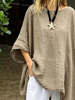 Green Full Size Loose Fit Asymmetrical Hem Top