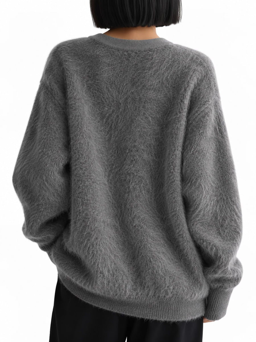 light grey oversized cardigan with v-neck