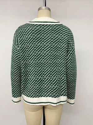 Geometric Patterned Collared Sweater option 9