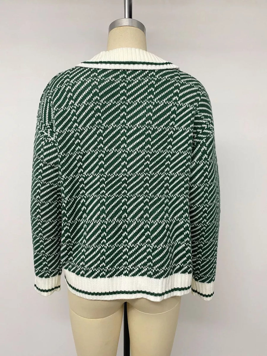 Geometric Patterned Collared Sweater option 9