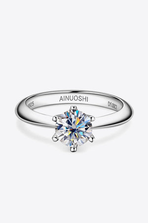 Solitaire moissanite engagement ring in silver with a 1.00ct center stone.