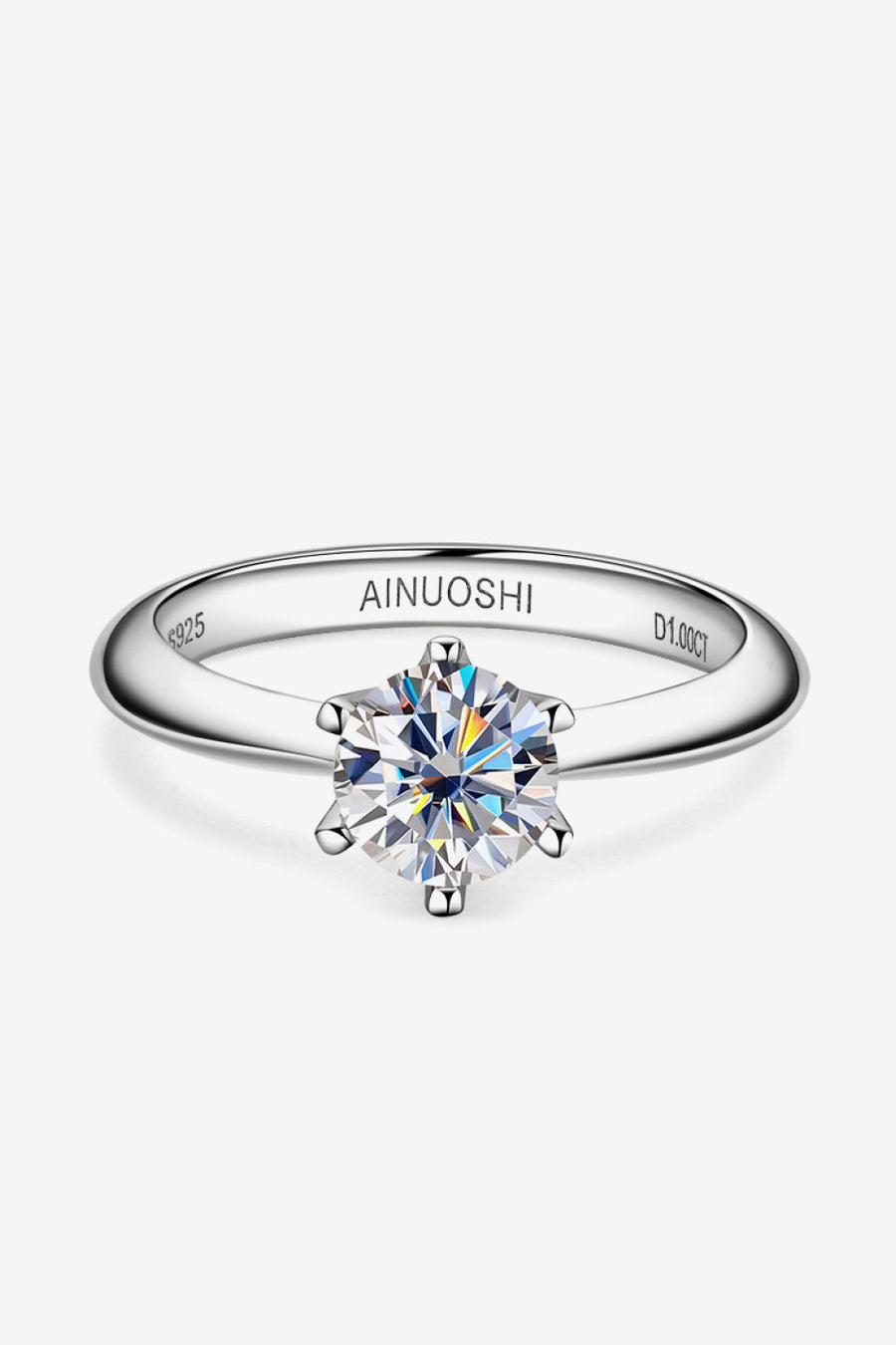 Solitaire moissanite engagement ring in silver with a 1.00ct center stone.
