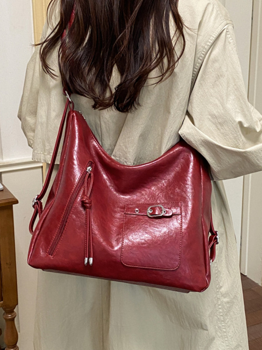 PU Leather Crossbody Bag With Heart Charm in Beige with adjustable strap