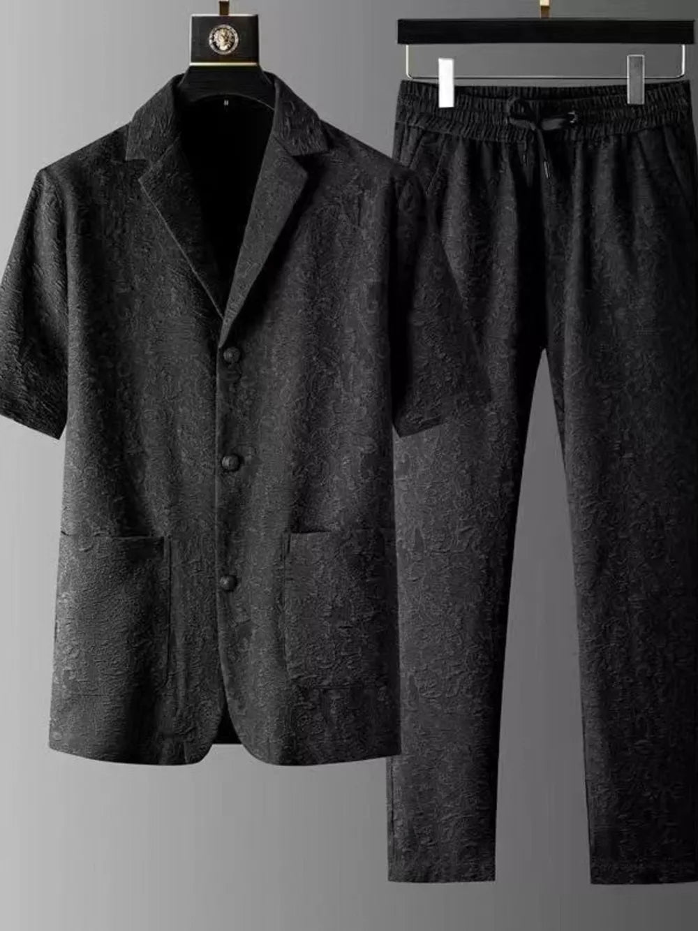 White Men's Plus Size Button Up Shirt And Pants Set