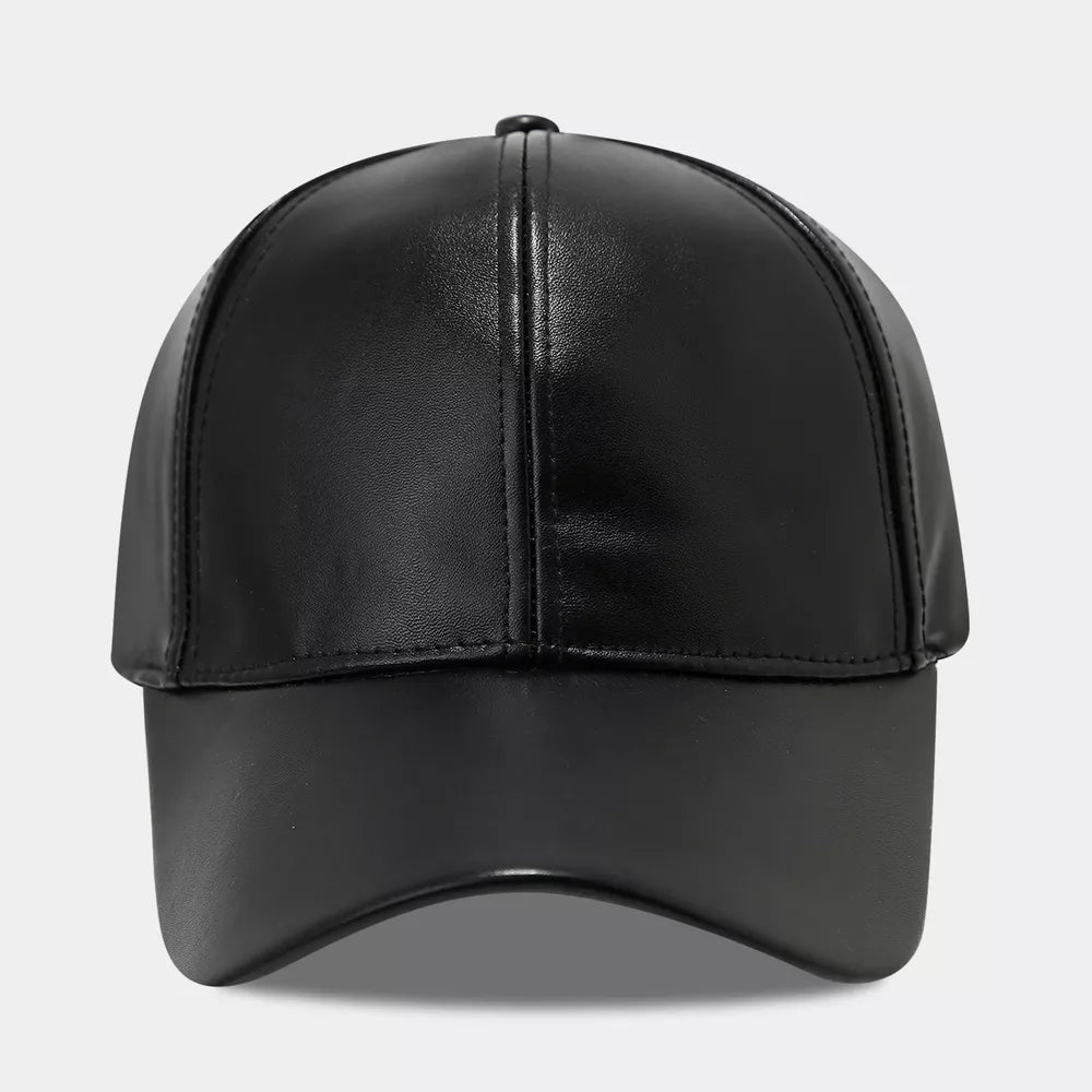 Pu Leather Baseball Cap in Blue with structured crown