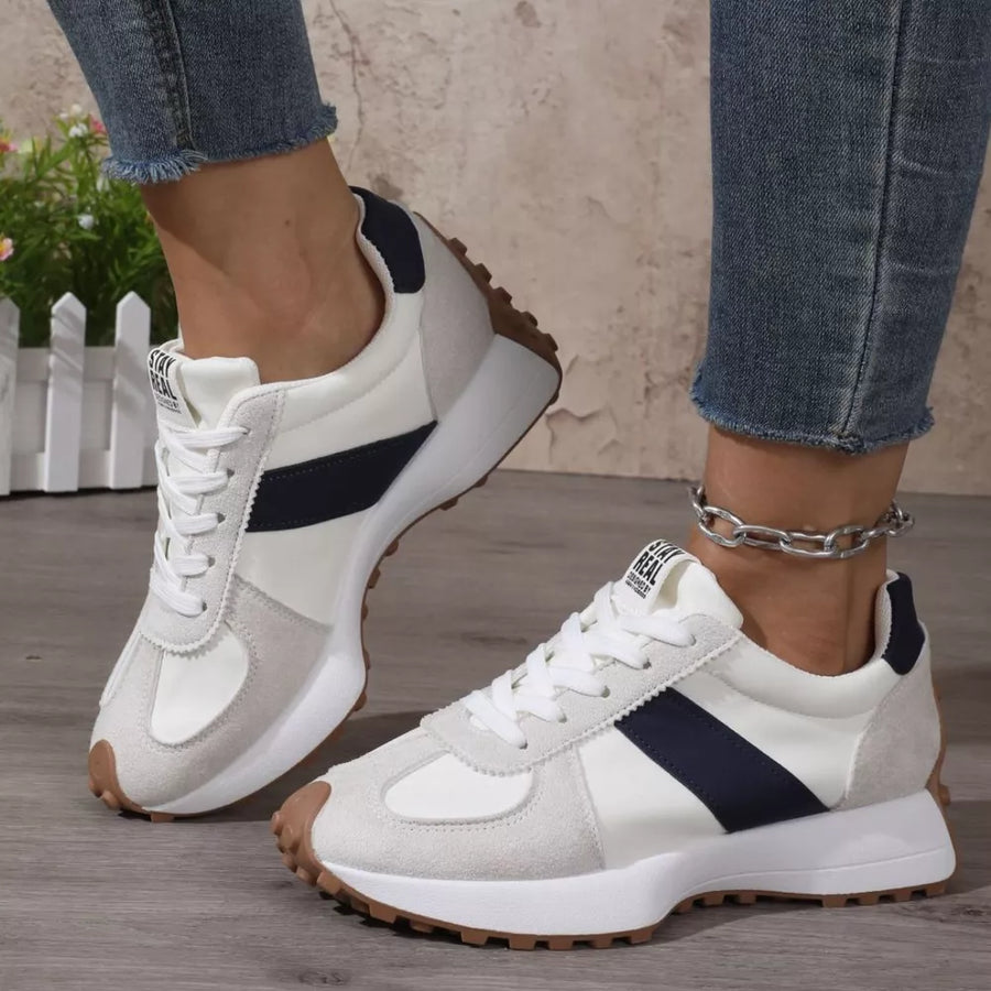 Beige with Round Toe Flats Sneakers