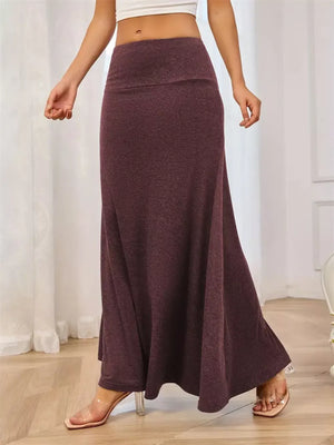 Flowy Maxi Skirt With Wide Waistband in Black