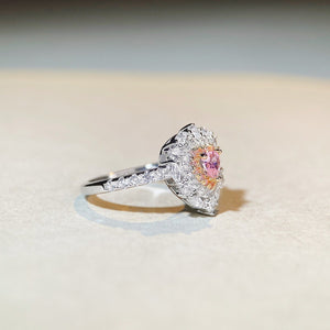 Halo 925 Sterling Silver Zircon Heart Ring in pink with heart-shaped stone