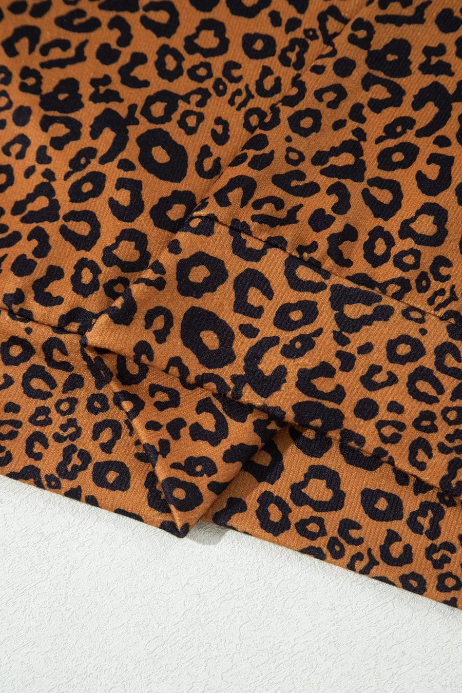dark brown pajama set with pullover, drawstring and leopard-print