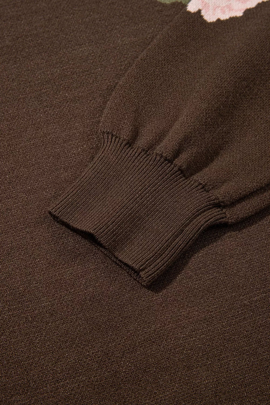 Floral Print Drop Shoulder Relaxed Sweater in Dark Brown, view 12