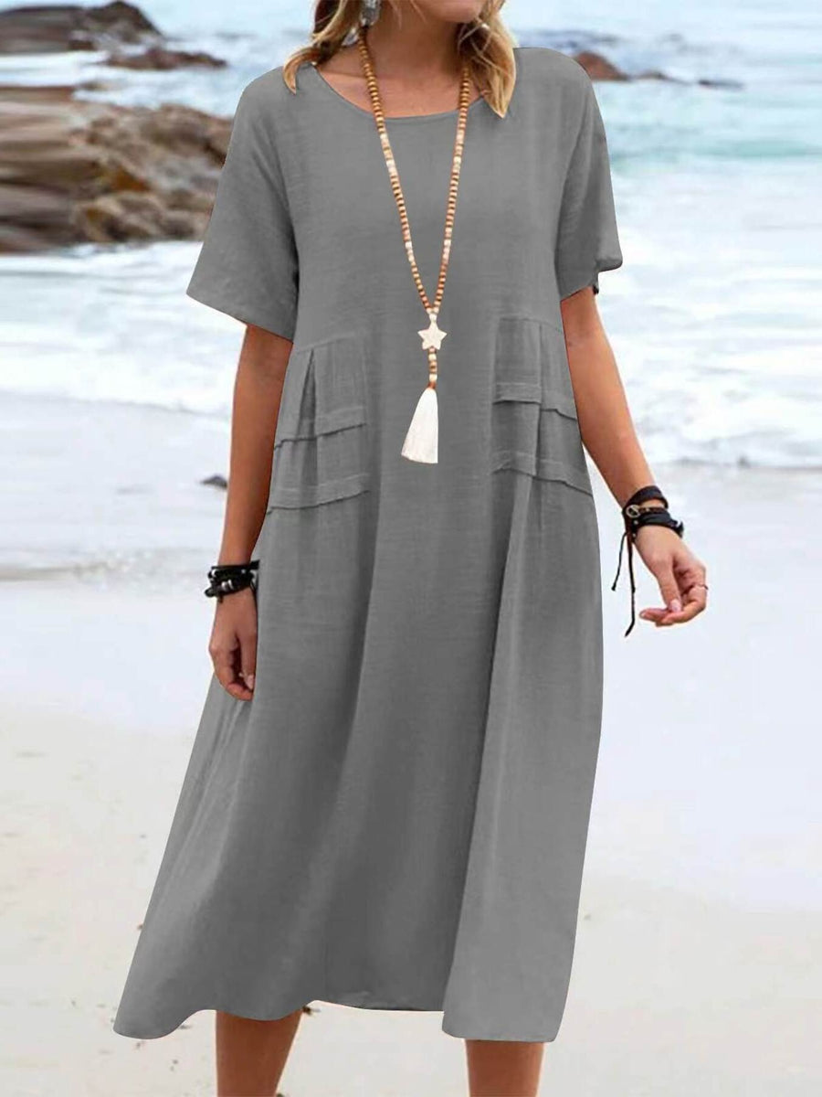 Pink Full Size Casual Linen Blend Midi Dress