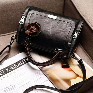 Small PU Leather Flap Crossbody Bag in Black with top handle