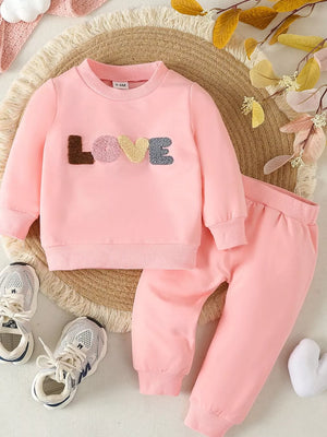 Children's Letter Round Neck Top And Pants Set in Gray, view 14