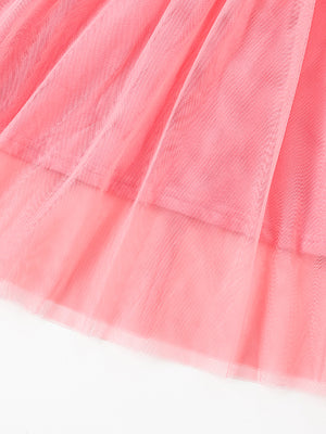 Pink toddler tulle dress with layered ruffles and subtle sequin flower detail.