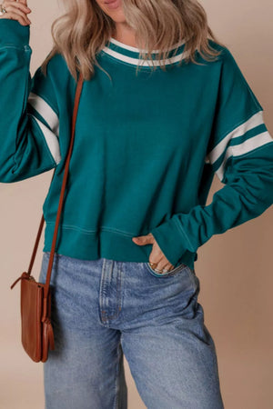 Contrast Striped Patchwork Sweatshirt in French Blue