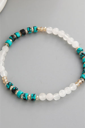 Turquoise cube and crystal beaded bracelet with white stone beads