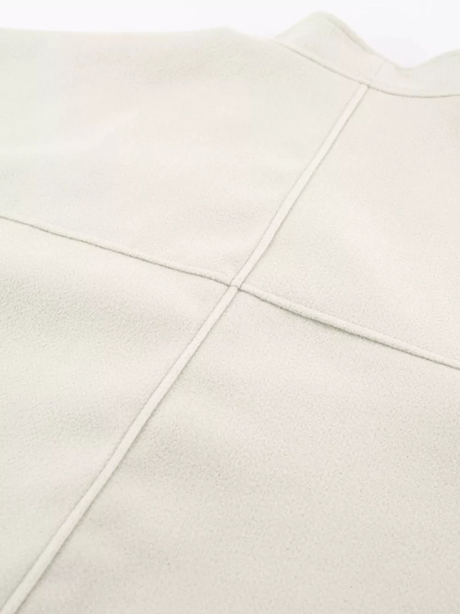 Elegant Stand Collar Open Front Outerwear in White, view 12