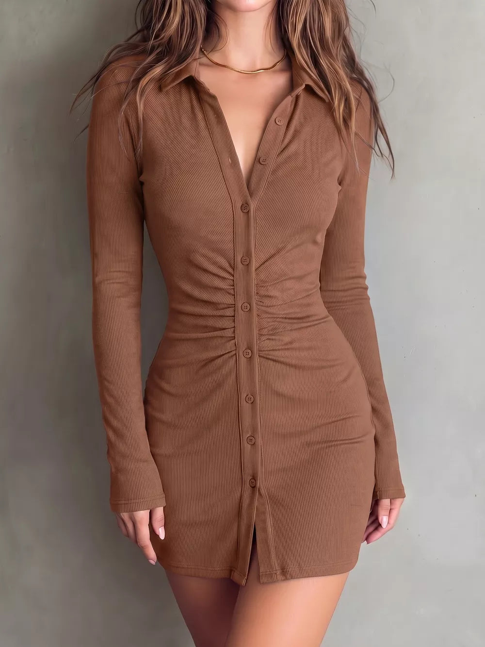 Button-down Bodycon Mini Dress in Moss with buttoned