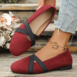 Suede Cross-Strap Slip-On Loafers in Brown with cross-strap