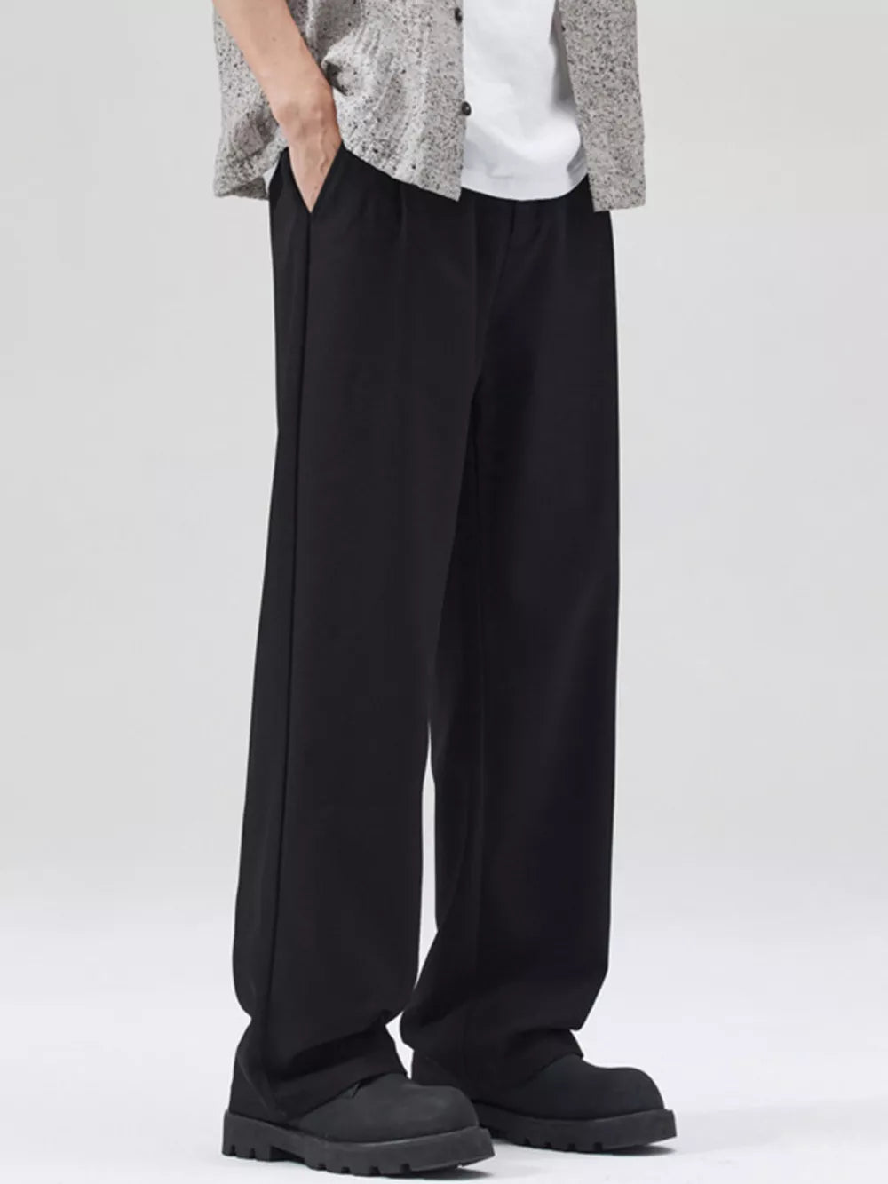 Men's Wide Leg Pleated Pants Plus Size in Black