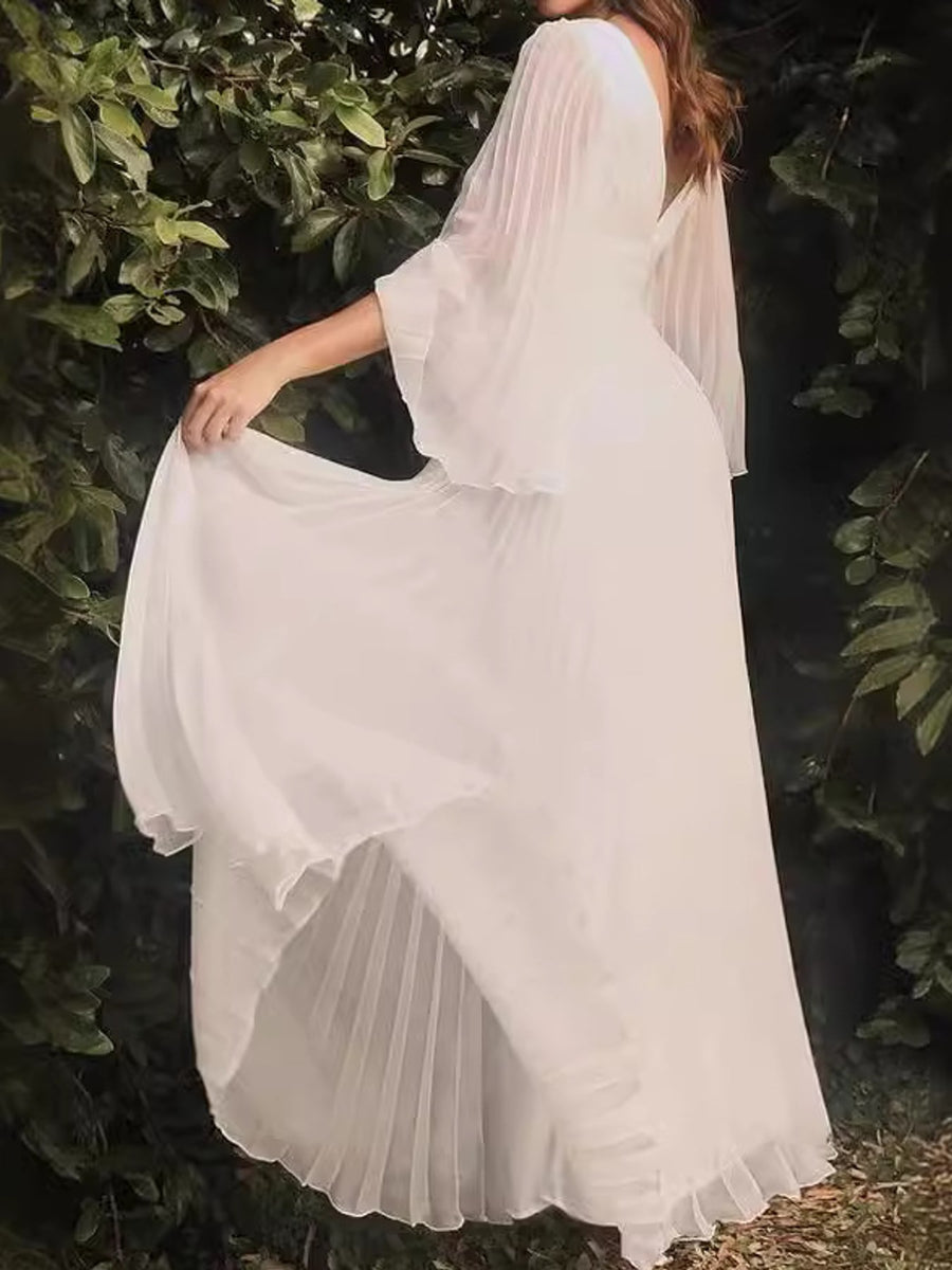 Yellow maxi dress featuring pleated and pleated