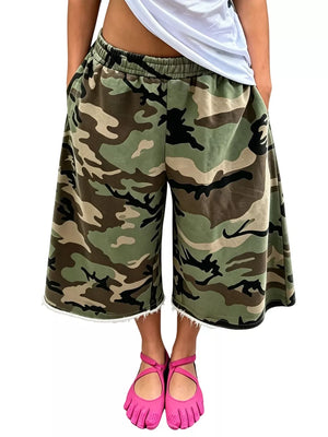 Neon Green Wide-leg Cropped Sweatpants With Pockets