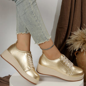 PU Leather,Rubber Imported Size &amp sneakers in Golden with platform sneakers silhouette