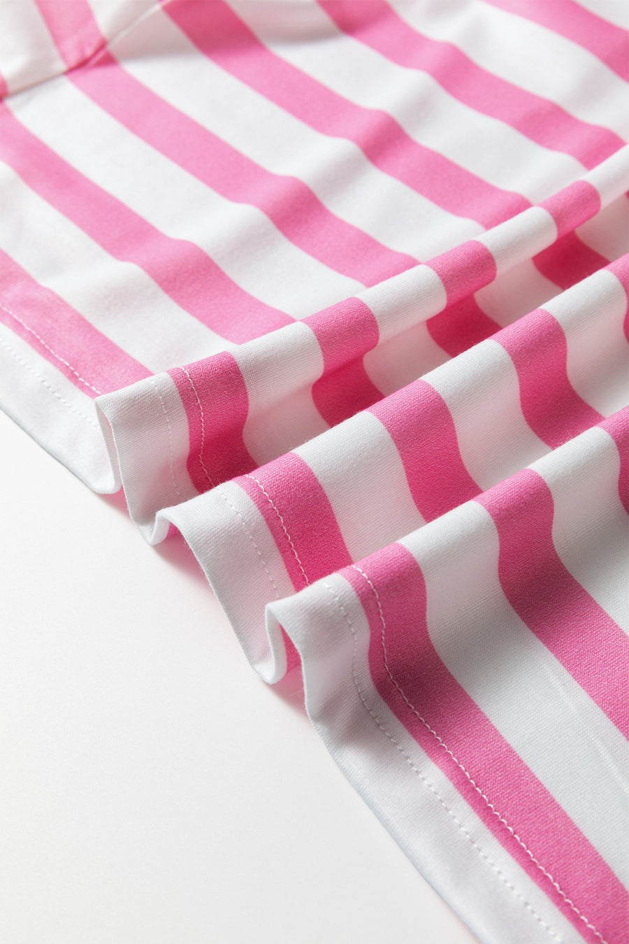 Striped V-neck t-shirt in blush pink and white cotton blend with elastane.