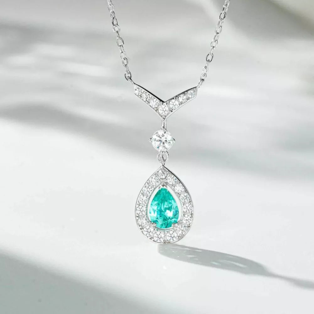 925 sterling silver, Cultivating high-carbon diamonds Care instructions: Avoid w necklace in Light Green with teardrop
