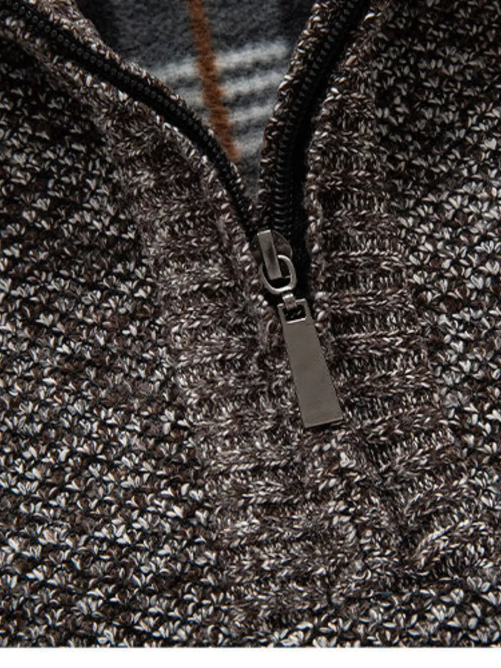 zip-up sweater in Brown with textured and stretch