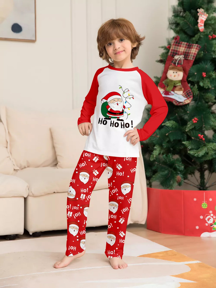 red pajama set with pullover and graphic print