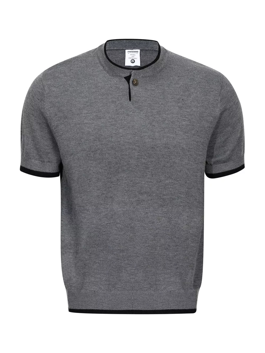 Grey Men's Short Sleeve Collar Knit Top