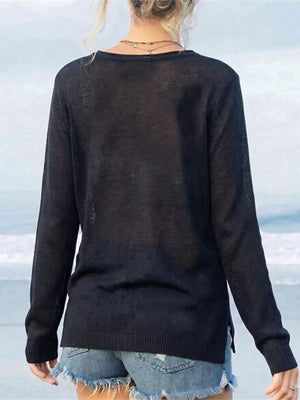 White with American Flag Long Sleeve Sweater in White