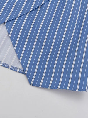Striped Buttoned Shirt And Mini Skirt Set option 10