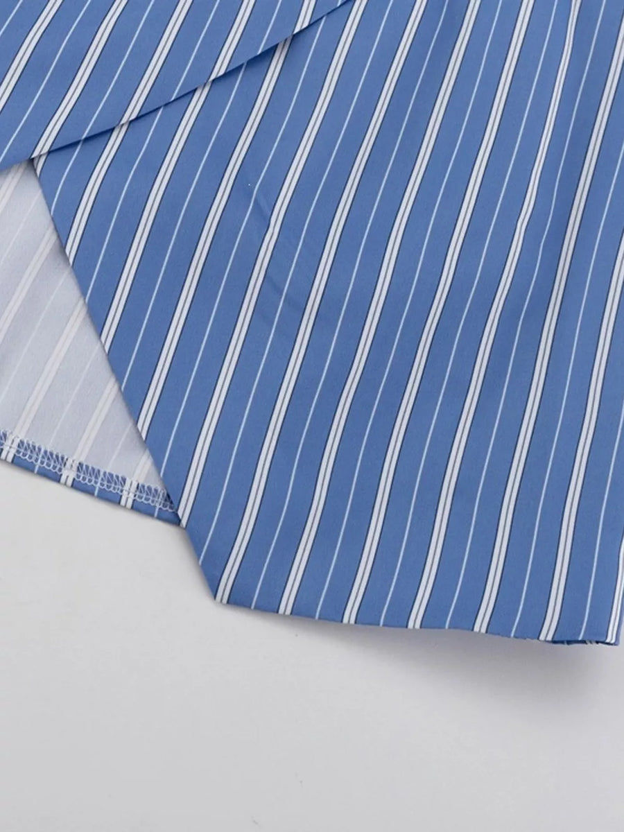 Striped Buttoned Shirt And Mini Skirt Set option 10