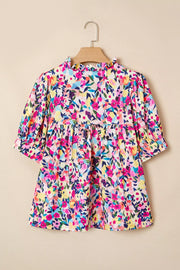 Flower Print Frilled Collar Puff Sleeve Blouse option 6