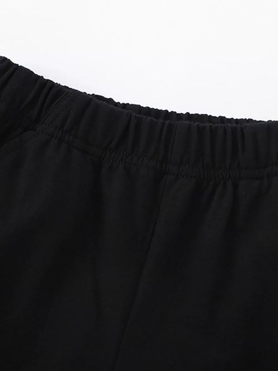 Black cotton shorts with elastic waistband detail