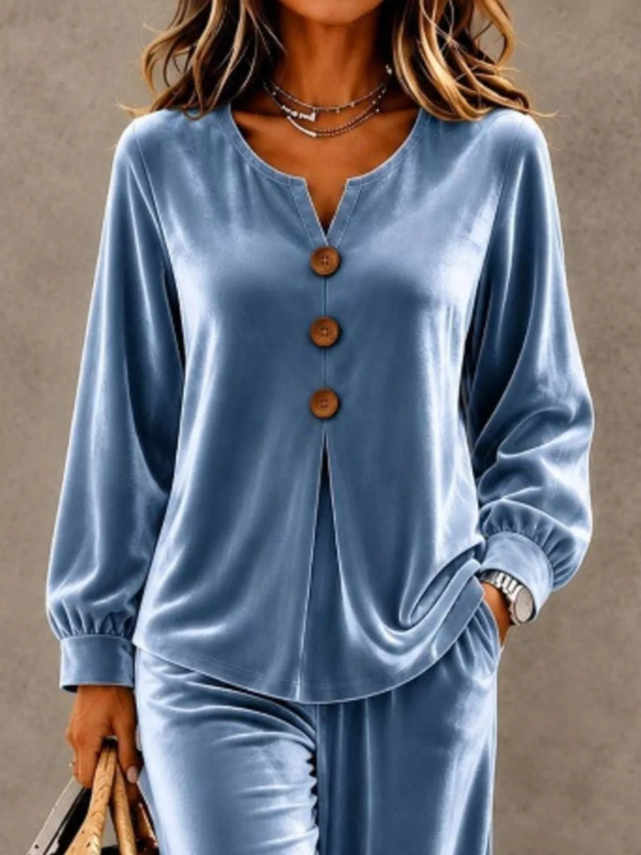 Gold pajama set with hip-length and pullover
