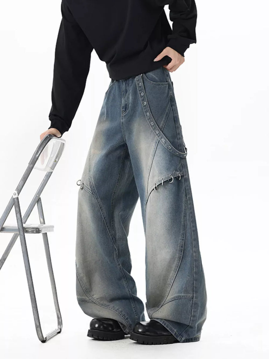 washed black jeans with chain and not applicable