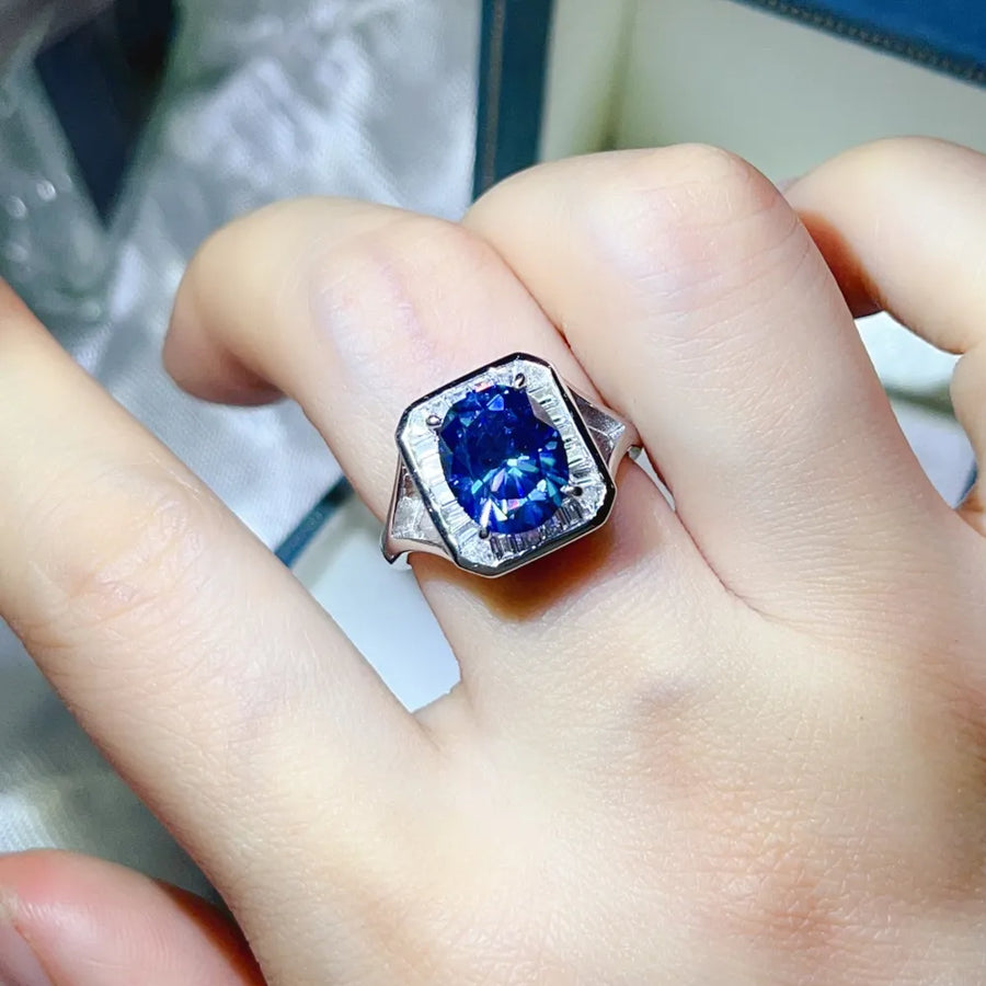 3 Carat Moissanite Square Ring Platinum-plated 925 Silver in Purple with 3 carat moissanite