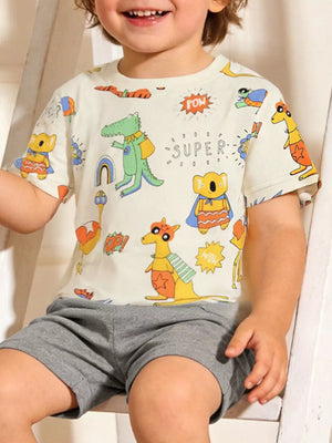 Children's beige animal print crew neck t-shirt