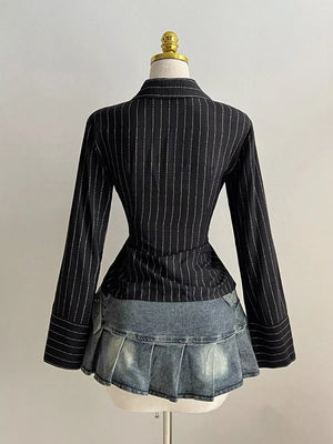 Striped Long Sleeve Fitted Blouse, view 11
